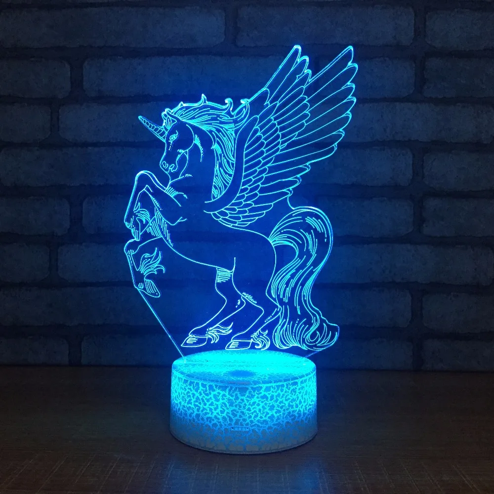 Cute Unicornio LED 3D Night Light 7 Colors Baby Unicorn Party Lamp Luminaria Horse Animal Bedroom Table Decoration | Лампы и освещение