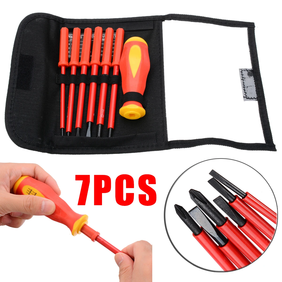 

7Pcs Screwdriver Set Multifunctional 1000V High Voltage Fully Insulated SL PH Electrician Screwdriver Set Durable