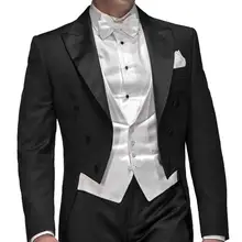 Стиль черный фрак смокинг жениха Мужские свадебные костюмы для выпускного вечера Жених(куртка+ брюки+ жилет+ галстук) K: 593