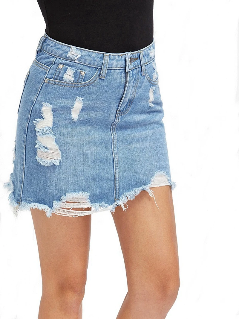 Casual High Waist Denim Skirt Blue 