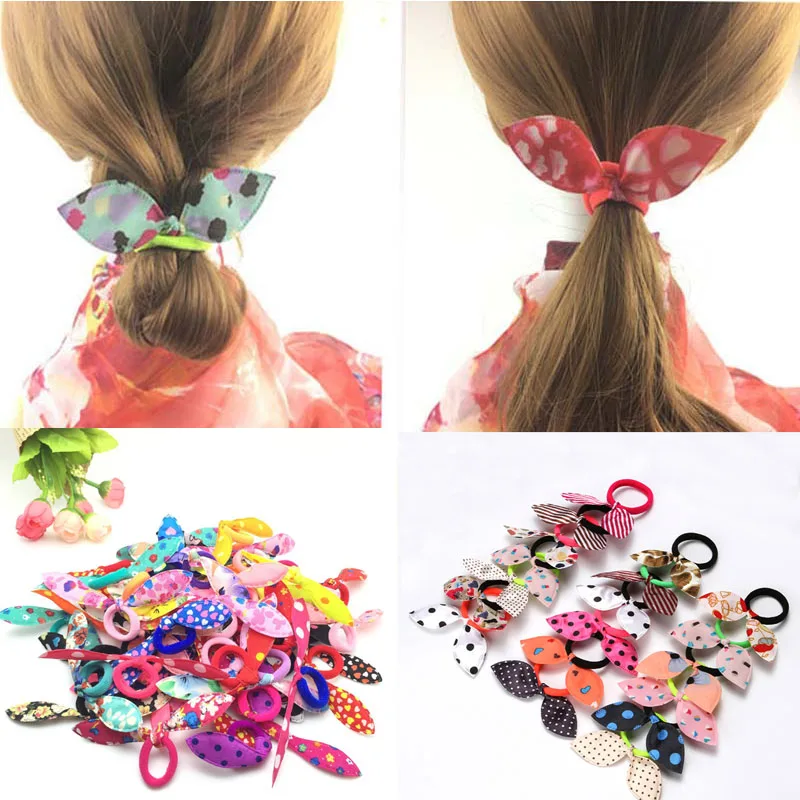 

10 Pcs/lots Fashion Colorful Rabbit Ears Hair Rope Girls Children Women Elastic Hair Bands Hair Accessories