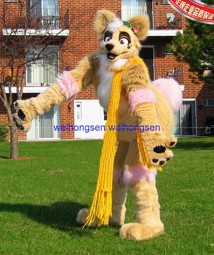 

Can be washed with water High quality EVA Material Helmet Luxury Plush Simulation fur Deep khaki Wolf Mascot Costumes 089