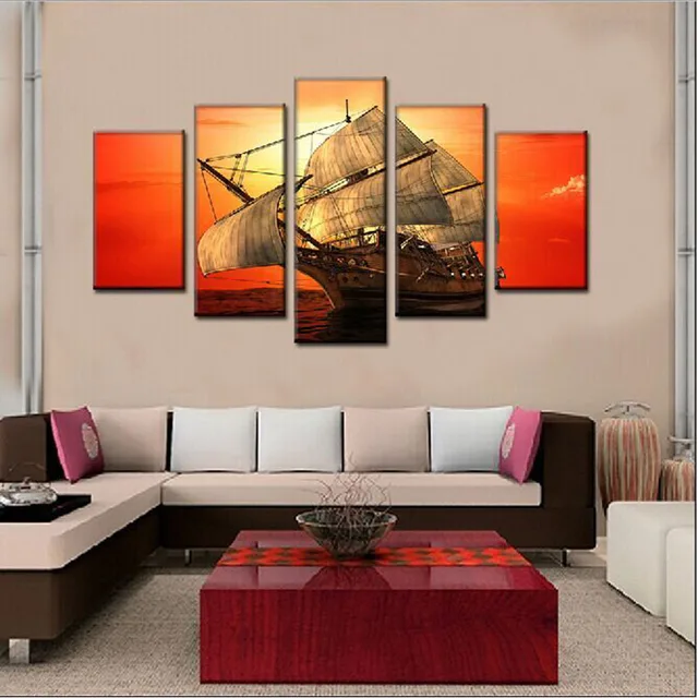 Gemälde Wohnzimmer, 5 panels segel leinwand gemälde für wohnzimmer wand moderne, Design ideen