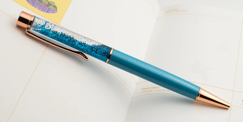 Шариковая ручка 1,0 мм Роскошная шариковая масляная кристальная Золотая фольга металлическая медная Высококачественная Золотая пудра Лазерная Заказная именная ручка - Цвет: 2 Skyblue