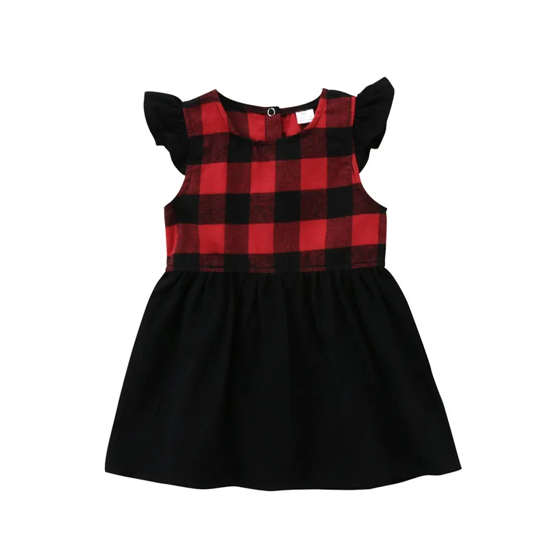 Милое классическое Хлопковое платье в клетку с принтом для маленьких девочек весенне-летняя одежда без рукавов повседневное мини-платье для маленьких девочек - Цвет: Черный