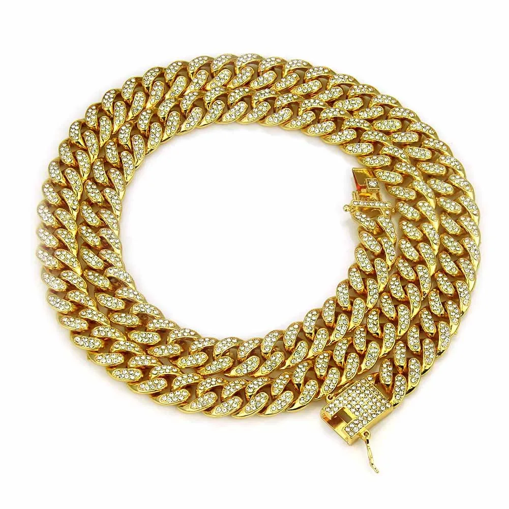 

30inch Miami Cuban chain Hip Hop Bling Iced Out Full AAA Crystal Pave Men's Bracelet Gold Silver Color Necklace for Men Jewelry