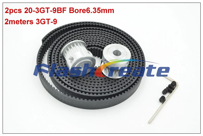 

2pcs 20 Teeth 3GT Pulley Bore 5/6.35/8mm + 2meters 3GT Rubber Synchronous Belt Width 9mm 20Teeth 20T GT3 Timing Belt Pulley