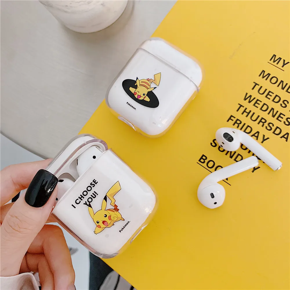 

Cute Pikachu Hard PC Earphone Case For Airpods 1/2 Bluetooth Wireless Earphone Protective Skin Cover For AirPods Bag Stock