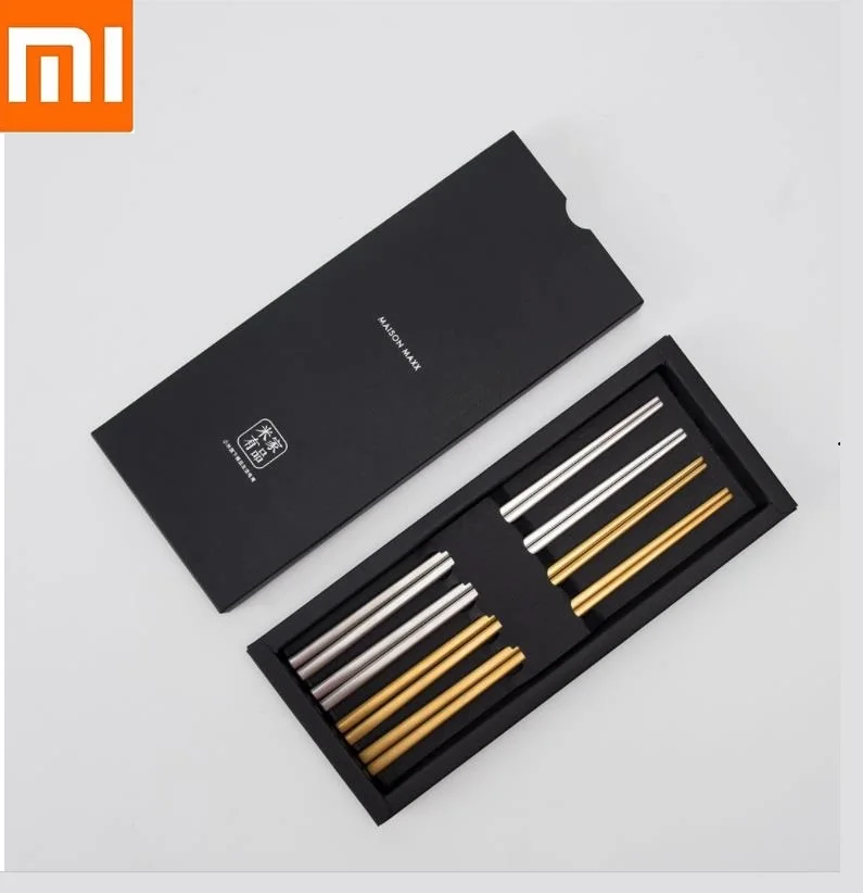 

New Chopsticks Kitchen Tableware Solid color stainless steel Household high-grade Non-Slip Sushi Food sticks Chop Sticks