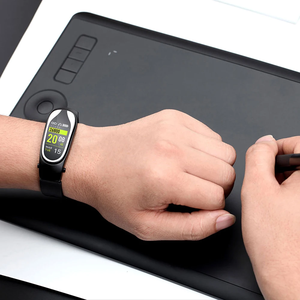 

1PC KR04 90mA Bluetooth Fitness Bracelet Smart Band Headset Answer Call Wristband 80*160MM