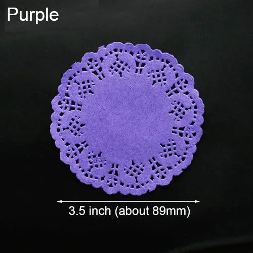 100 шт 3," Красочные Круглые Бумажные кружевные салфетки бумажный коврик для торта винтажная Подставка под столовые приборы на свадьбу, день рождения, вечеринку, украшение стола - Цвет: 3.5 inch purple