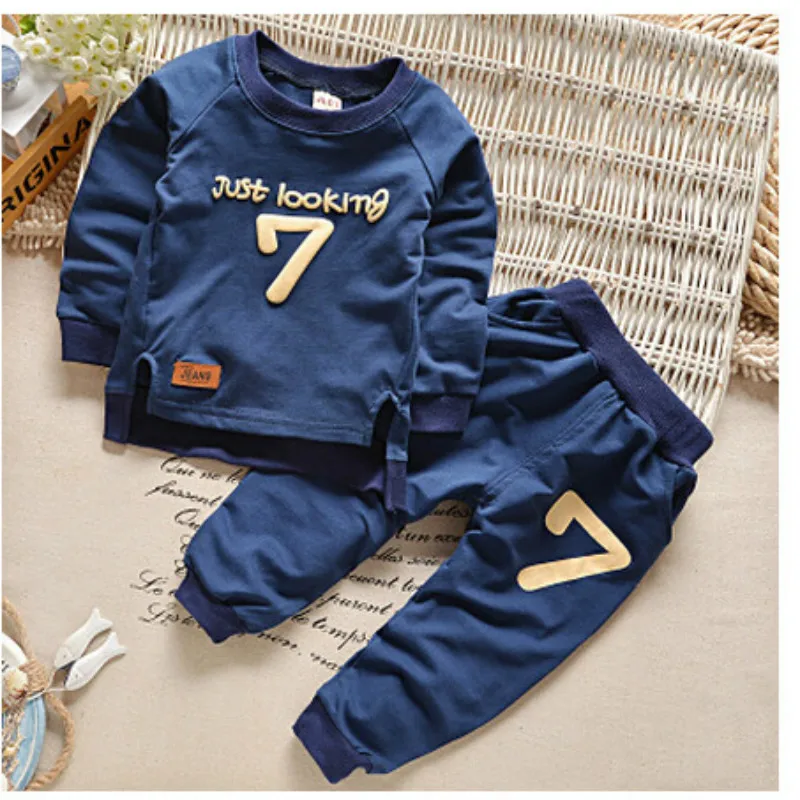 Kids Boy Clothing 2016 New Autumn Children's Private Label Number 7 Sweater Suit Infant Sports Leisure O-neck Two Piece CLS044 | Детская