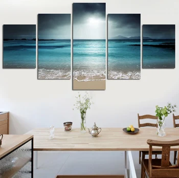 

HD Printed 5 Piece Canvas Art Beach Wave Painting Beach View Wall Pictures Decor Framed Modular Painting Free Shipping