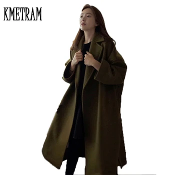 

2019 Pluse Size Loose Long Wool Coat Female Suit New Fashion Autumn Winter Jacket Women Woolen Outerwear Casaco Feminino WUJ1018