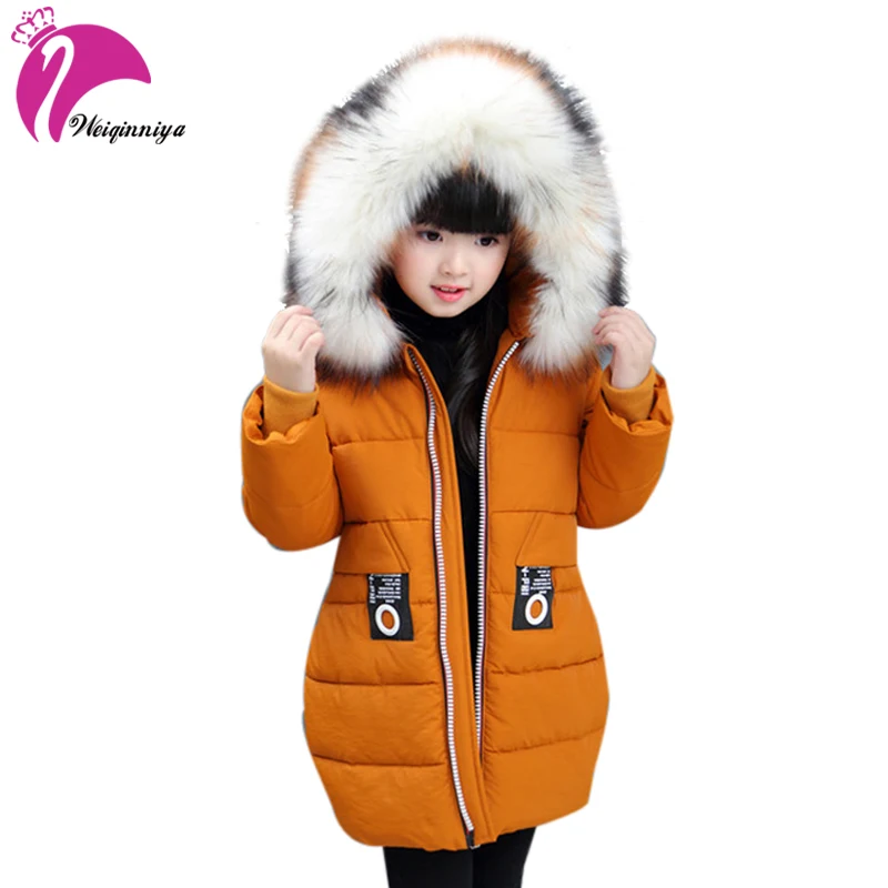

weiqinniya Girls Down Parkas Jackets Winter 2018 Kids Parka Fur Hooded Jacket For Girl Fashion Children Letter Down Jacket Girls