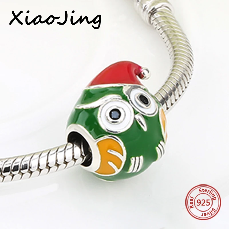 

New style 925 Sterling Silver charms christmas owl Beads with colorful enamel Fit European Bracelets Pendant Jewelry for Gift