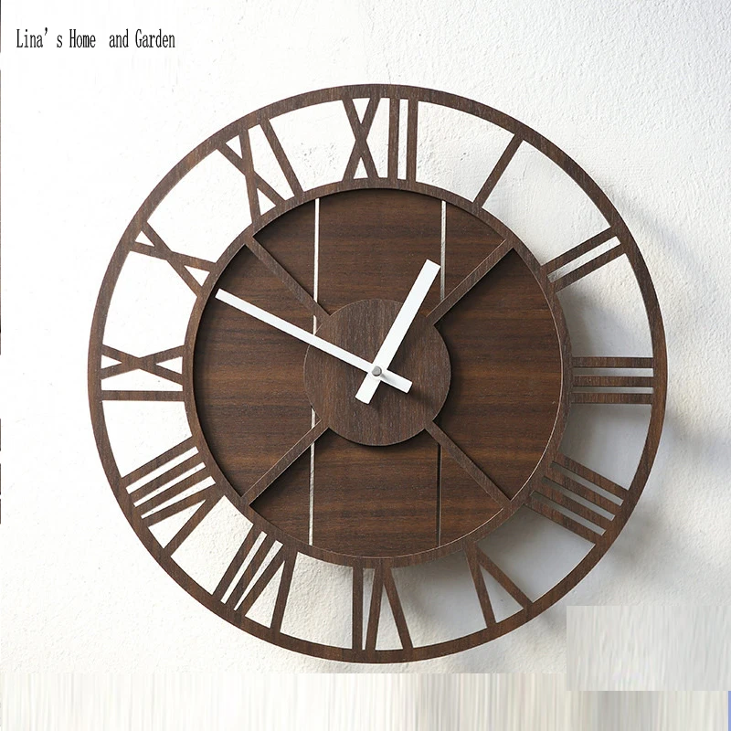 battery operation 16 inches round roman numeral wooden vintage wall clock