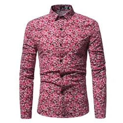 Мужская красная Цветочная рубашка 2018 брендовая новая приталенная рубашка с длинным рукавом мужская деловая Повседневная кнопка вниз
