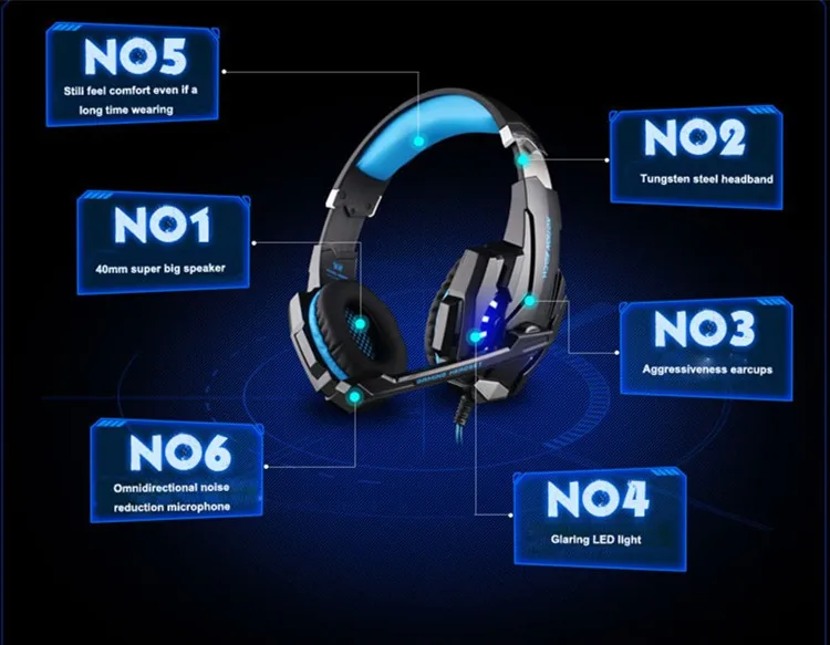 G9000 USB 7.1 Surround Sound Version Game Gaming Headphone Computer Headset Earphone Headband with Microphone LED Light (1)