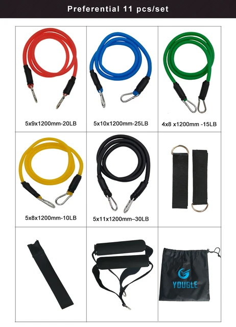 YOUGLE 11pcs set Pull Rope Fitness Exercises Resistance Bands Latex Tubes Pedal Excerciser Body Training Workout Yoga AliExpress