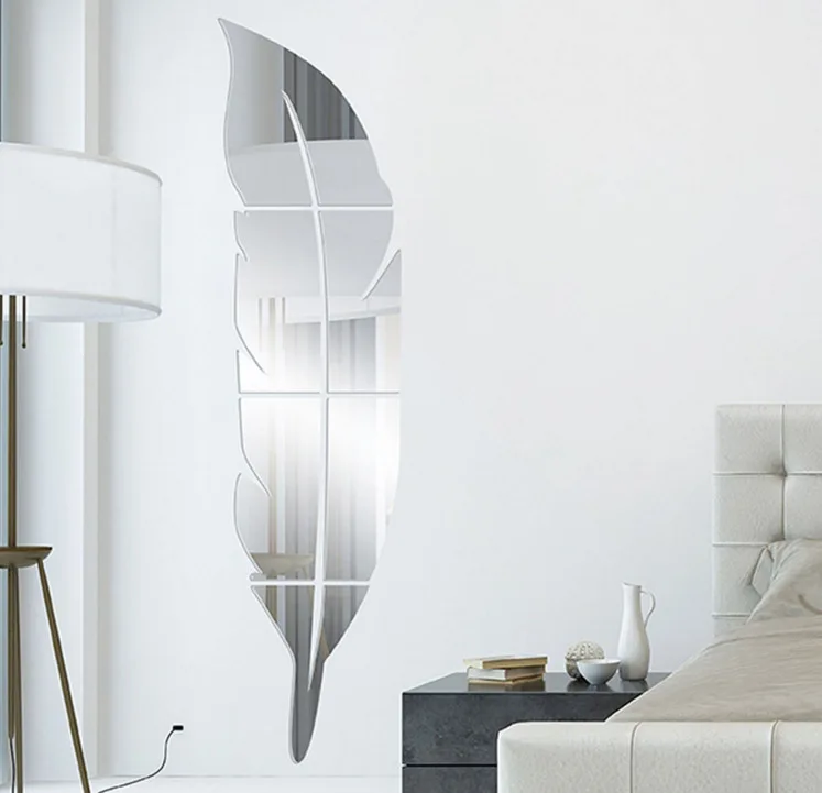 

New acrylic feather wall stickers diy mirror decorative wall stickers living room bedroom home decoration mirror wall stickers