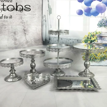 

1pcs-7pcs Silver Mirrored Cupcake Stand Pedestal Round Metal Dessert Wedding Party Display Tower with Mirror Surfaces