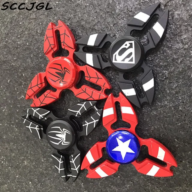 4 colors styles captain america spider man fidget spinner metal hand