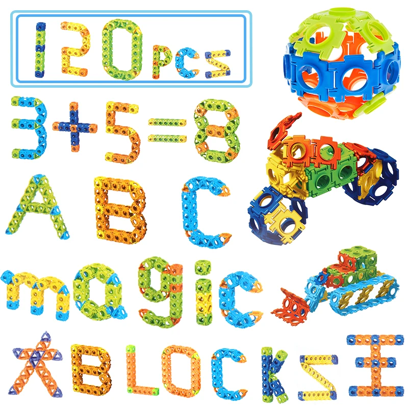 

Hot 120PCS/Set Square Buckle Creative Construction Letters & Numbers Building Blocks Assemble Educational DIY Children Toy