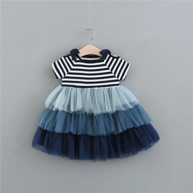 

Summer 1-4year For Girls Dress Baby Clothes Kids sweet Striped Mesh cake dress Princess Tutu Dresses Beach Dress C2745