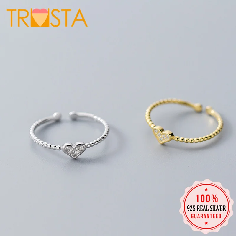 

ElfoPlataSi 100% 925 Solid Real Sterling Silver Twist Heart Twinkling CZ Openingl Ring Sizable For Women Girl Jewelry XY1197