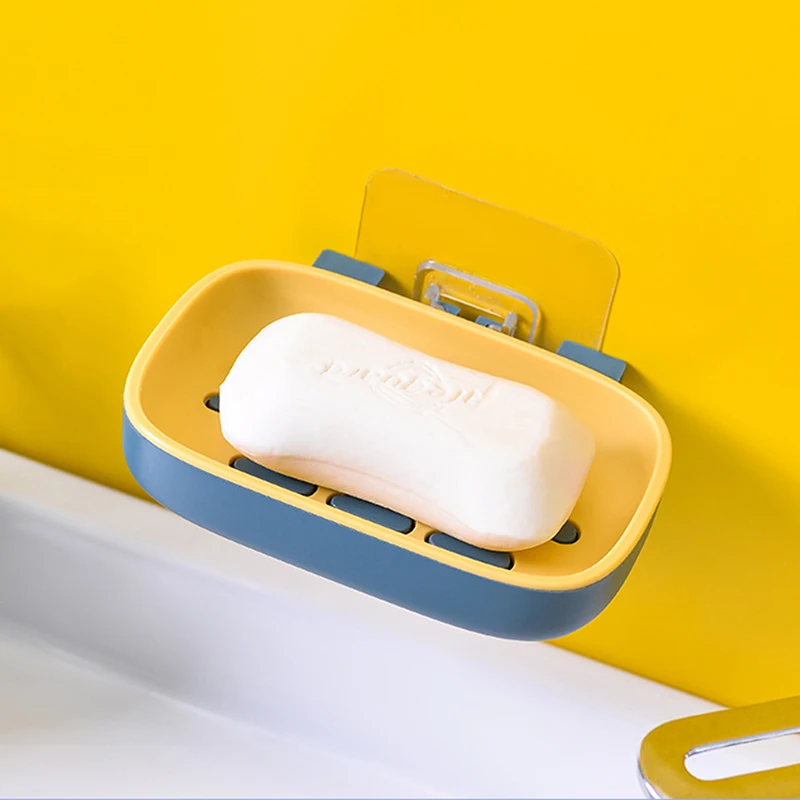 Portable Soap Rack Punch-Free Double-Layer Soap Box Mounted Drain Rack Bathroom Viscose Soap Holder Bathroom Gadgets