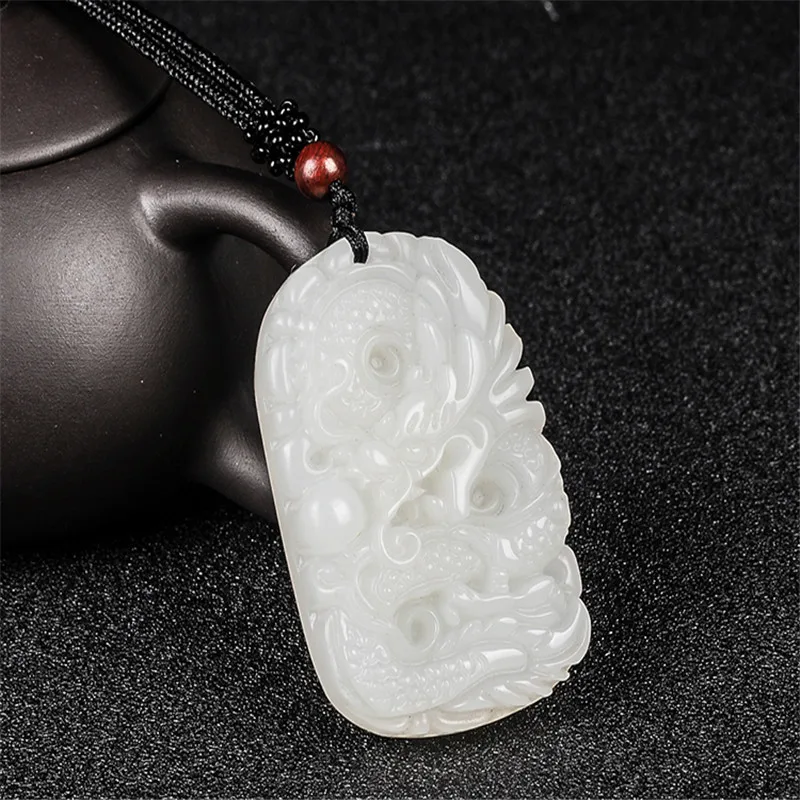 Natural Hand Carved Certificate Jade Dragon Necklace For Men Women Gift Pendant With Box