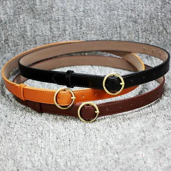 

New Gold Round Metal Circle Belt Female Gold Black White PU Leather Waist Belts for Women Jeans Pants Wholesale