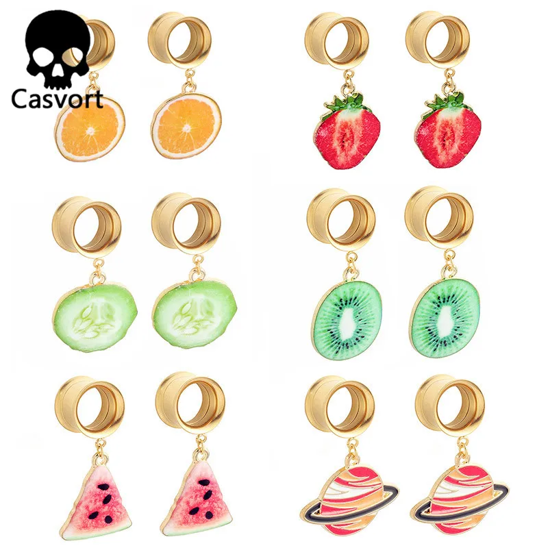 Casvort пара продажи фрукты мотаться уха серьги-Плаги для пирсинга тела ювелирные изделия из нержавеющей стали, серьги небольшого размера растяжители для туннелей, комплект из 2 предметов