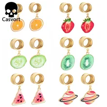 Casvort пара продажи фрукты мотаться уха серьги-Плаги для пирсинга тела ювелирные изделия из нержавеющей стали, серьги небольшого размера растяжители для туннелей, комплект из 2 предметов