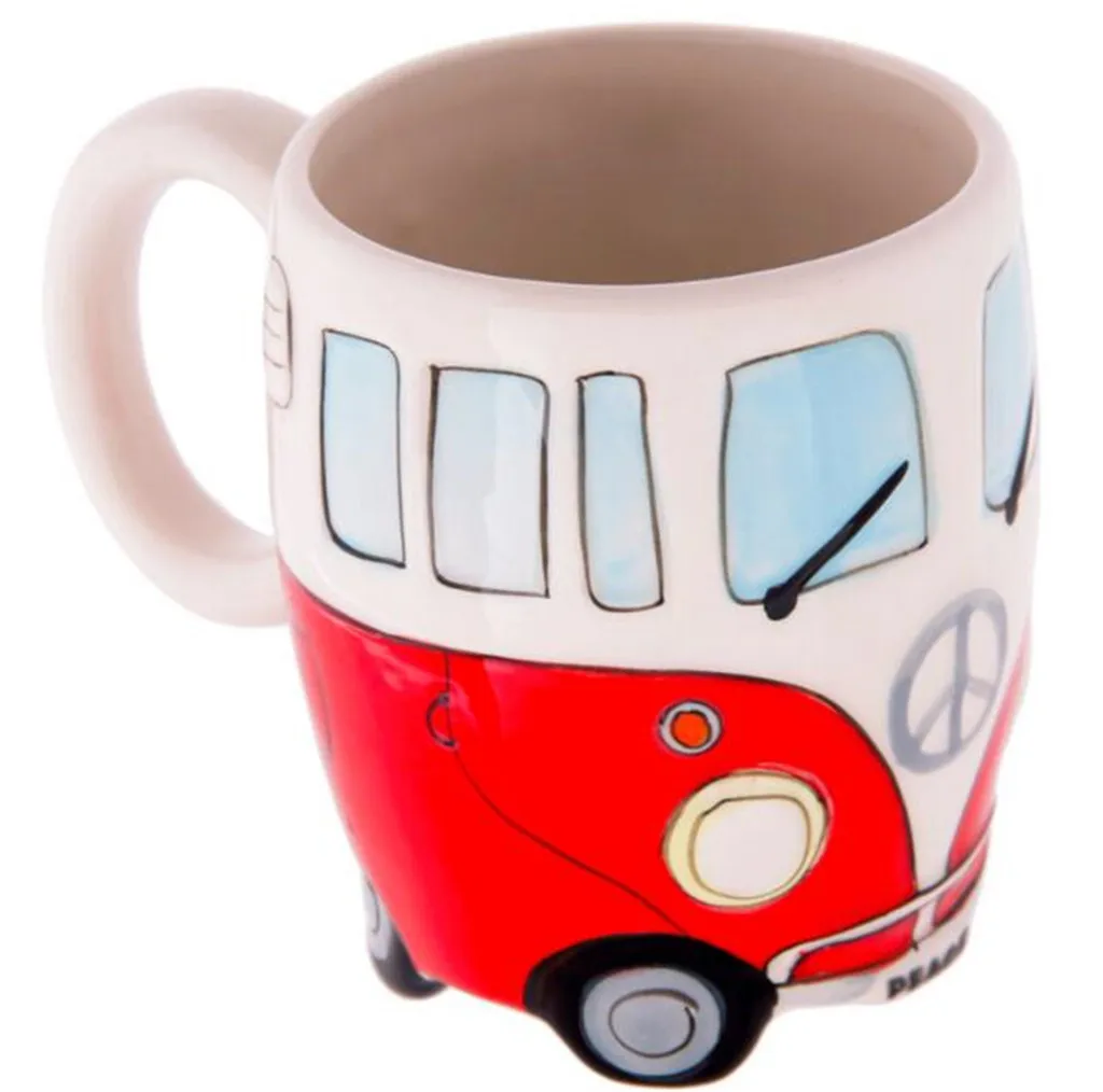 Креативная ручная роспись двойные кружки в форме автобуса Ретро керамическая чашка для кофе, молока чай 400 мл Посуда для напитков кружка чашки для кофе украшения - Цвет: Red
