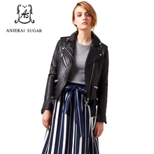 Весенняя короткая куртка из натуральной овчины женская одежда sxy тонкий черный женский дизайн на молнии мотоциклетная куртка из натуральной кожи