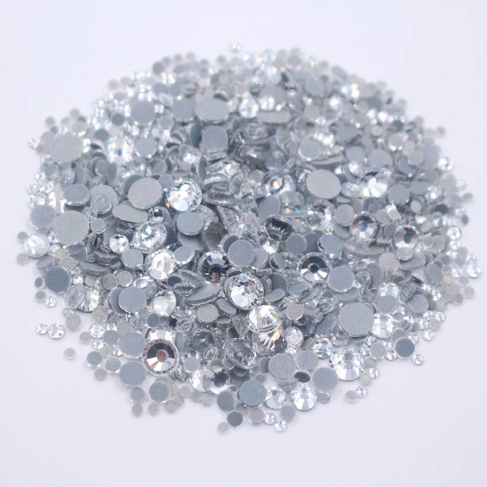 

2500pcs Mix Size Rhinestones Shiny Crystals Strass Solid-glue Back Glass Crystals Fabric Crafts hotfix Rhinestones For Clothes