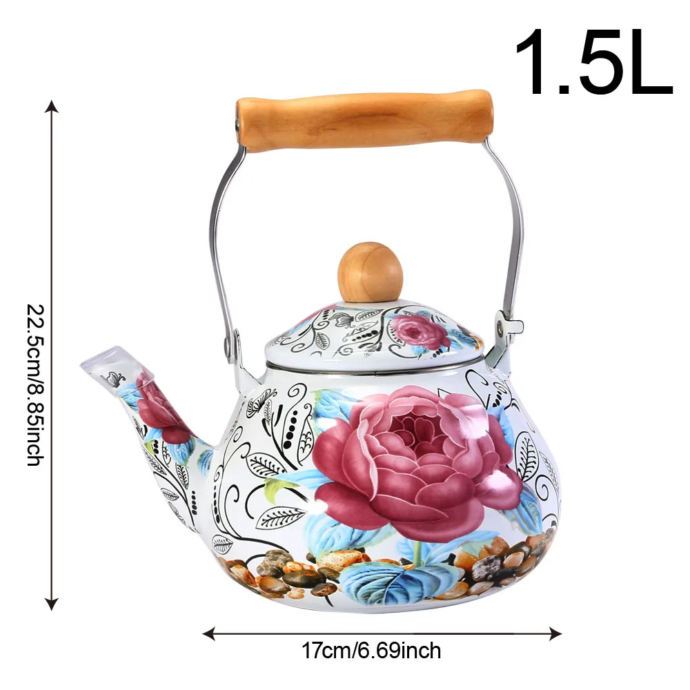 1.5L эмалированный чайник столовая посуда чайник кухонные инструменты чайник Самовар Электрический чайник Чайники заварочные с цветочный трафарет