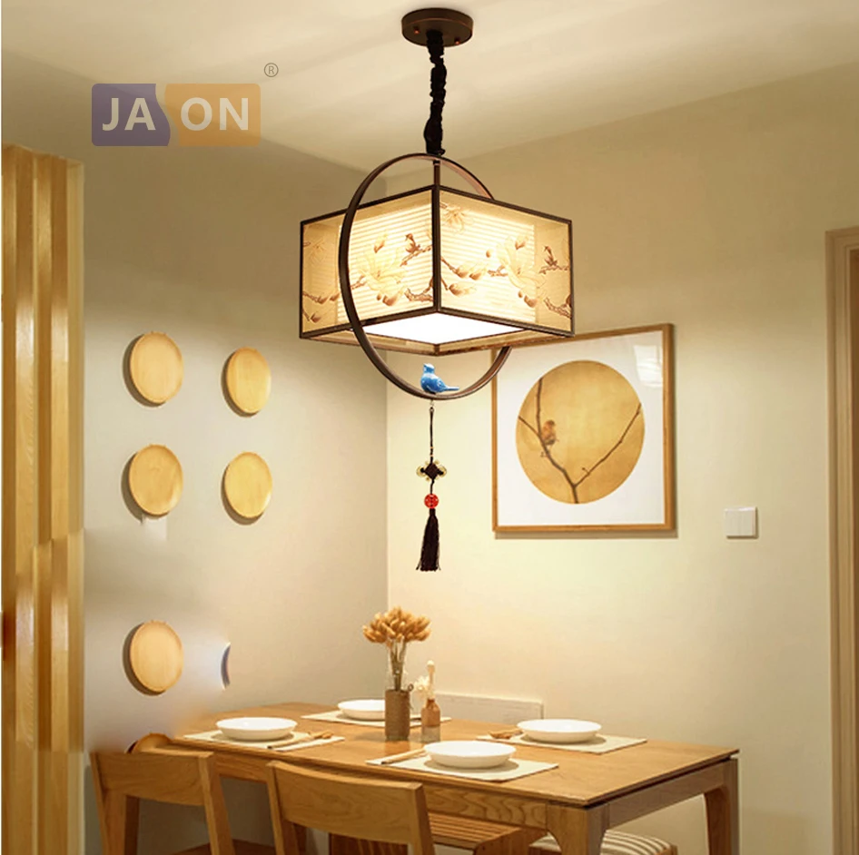 

led e27 Chinese Iron Fabric Resin Bird LED Lamp LED Light Pendant Lights Pendant Lamp Pendant Light For Foyer Dinning Room