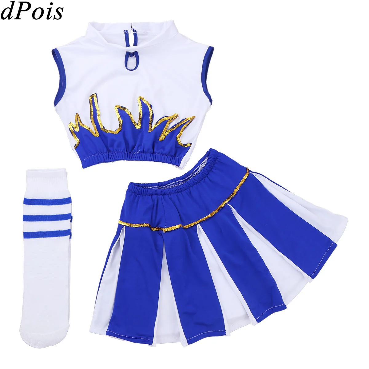 

Kids Competition Cheerleader Costume Child Jazz Performance Sets Crop Top Skirt Socks Girls Dance Cosplay School Team Uniforms
