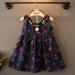 Новое летнее детское платье Платье для маленьких девочек с Cherry без рукавов с принтом Повседневные платья для маленьких девочек vestido de menina