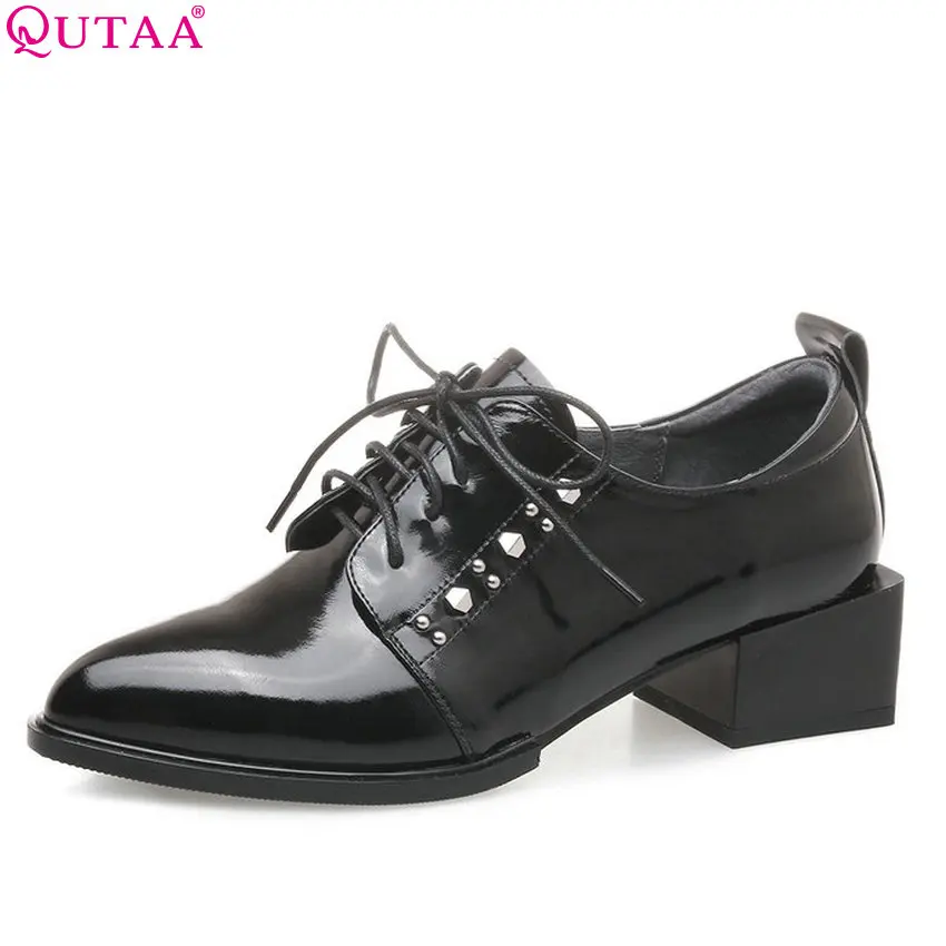 

QUTAA 2018 Women Pumps All Match Square Toe Shoes Genuine Leather+pu Fashion Spring/Autumn Square Heel Ladies Pumps Szie 34-42