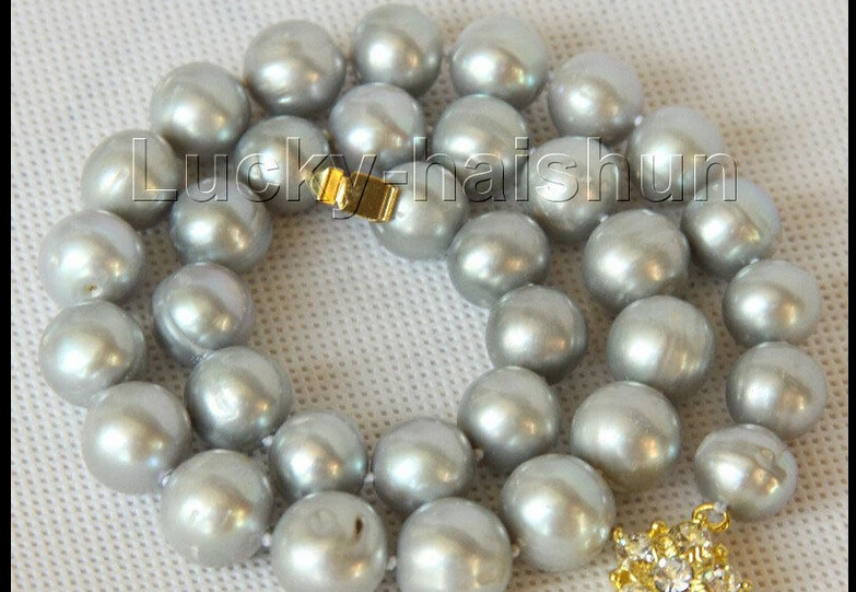 

FREE SHIPPING>@@> Hot sale &>>>>>Genuine 17" 11-12mm round gray freshwater pearls necklacee