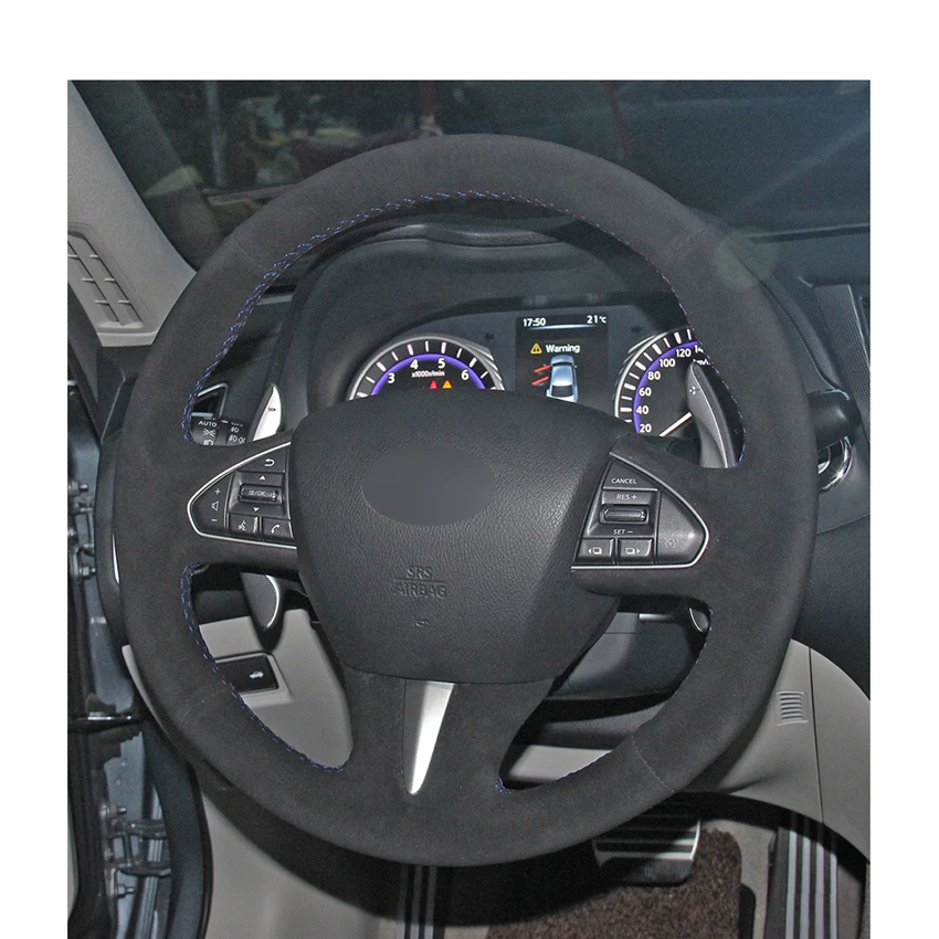 Hand-stitched DIY Black Suede Car Steering Wheel Cover for Infiniti Q50 QX50