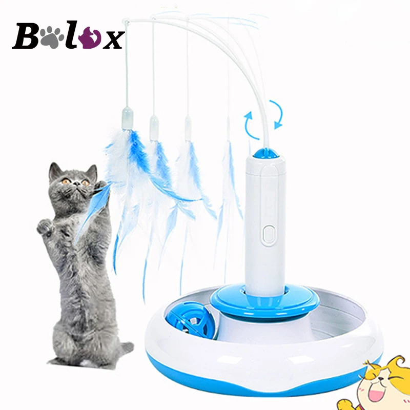 New 2018 Pet Cat Puzzle Toys Detachable Electric Feather Teaser Play with Cat 360 Spinning Chew Toys for Pets Playing Toys