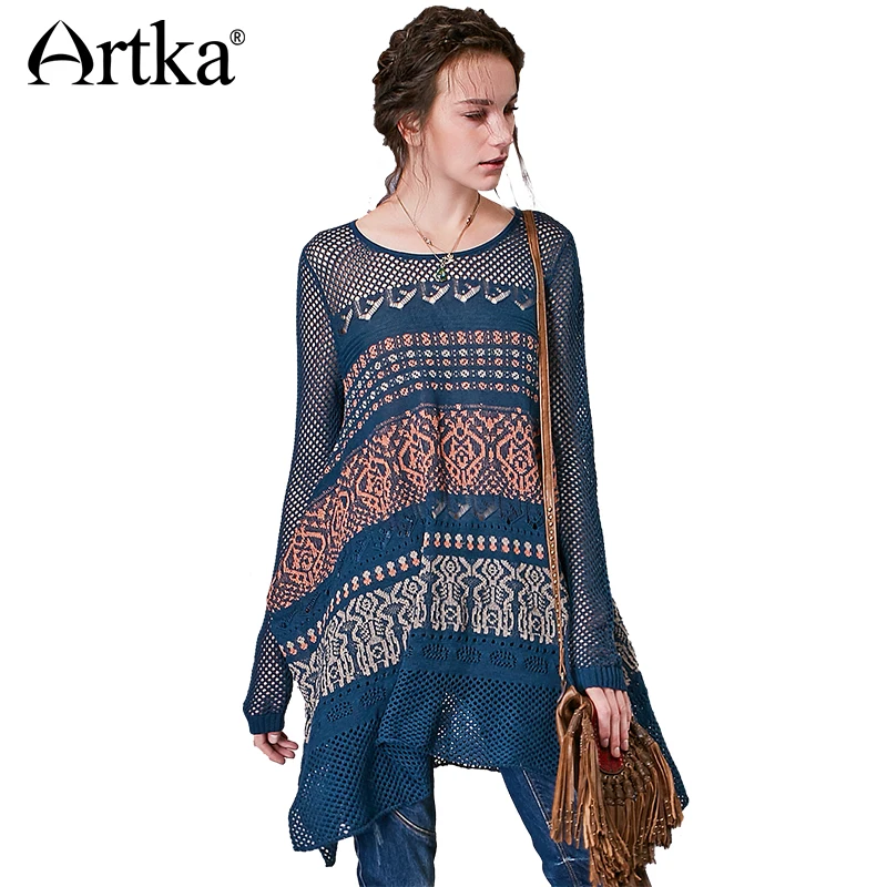 Artka Womens Autumn Elegant Embroidery Ribbed Turtleneck Knitwear Sweater Knitted Pullover