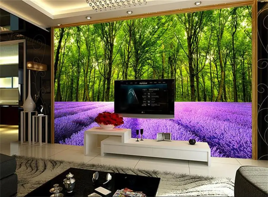 Custom 3d non-woven Wallpaper TV Backdrop wall murals dream wind lavender forest home decoration | Обустройство дома