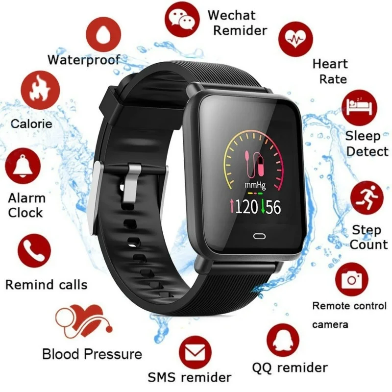 Q9 Smart Watch Blood Pressure Heart Rate Monitor Ip67 Waterproof Sport