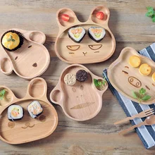 Японский стиль деревянная детская посуда Творческий характер мультфильм Животные Дерево рисовая тарелка для детей